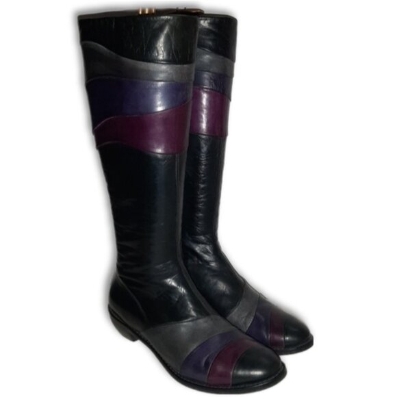 ARNOLD CHURGIN Handmade Colorblock Knee High Tall Boot Genuine Leather Sz US 6.5 - Picture 1 of 15
